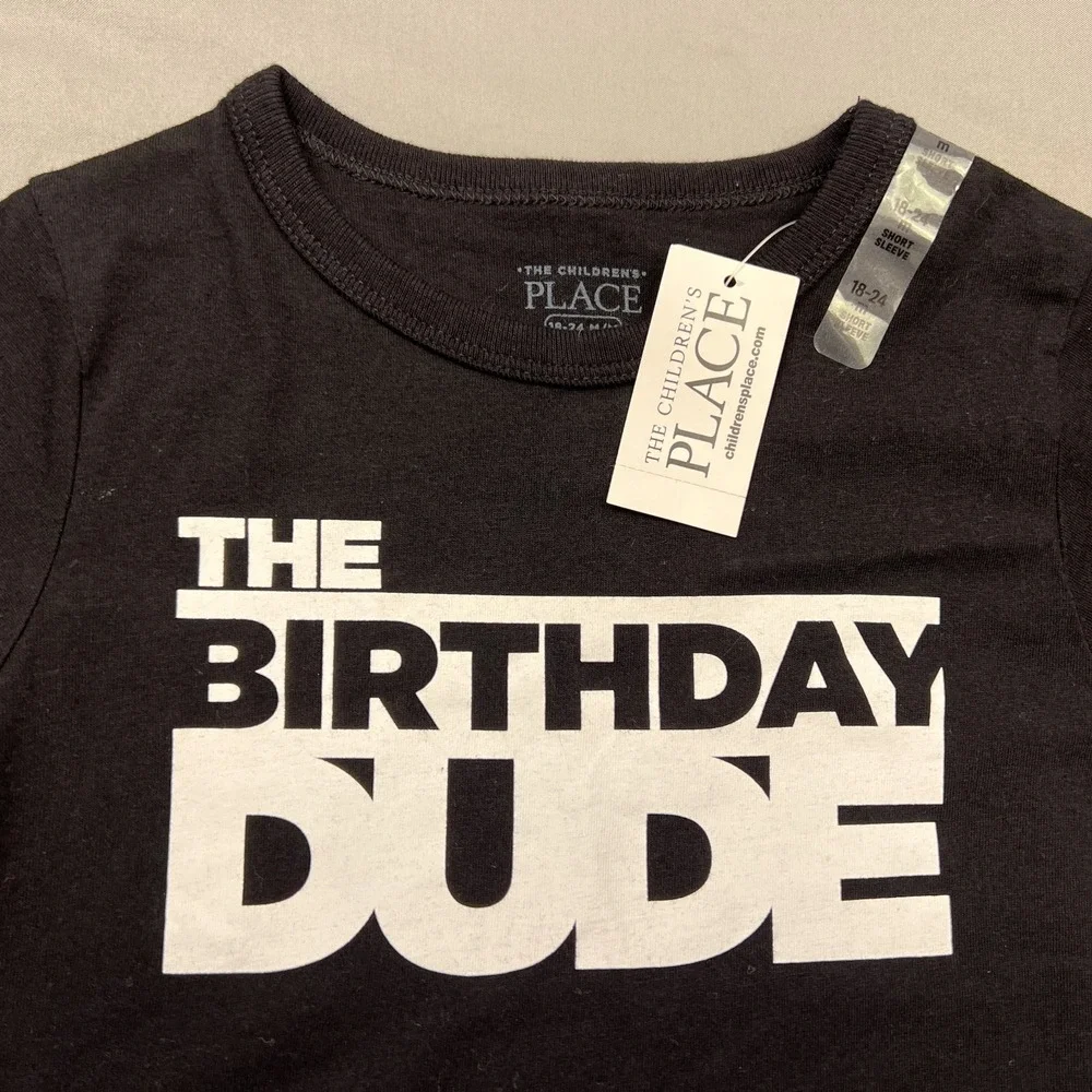 NWT The Children's Place 'The Birthday Dude' T Shirt Toddler 18-24 Mos Black Tee